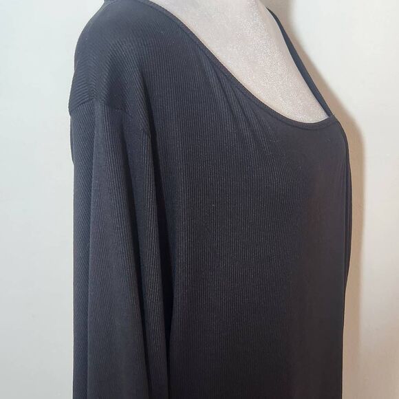 Lush Black Ribbed Knit Top with Drawstring Ruching Size 3X Plus Size Black Top - Picture 5 of 9